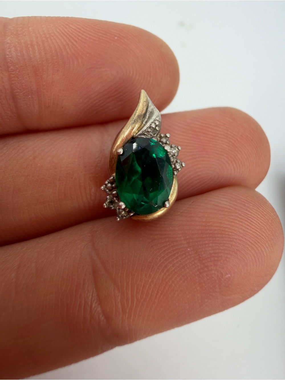 Emerald Pendant oval sterling 10k teardrop